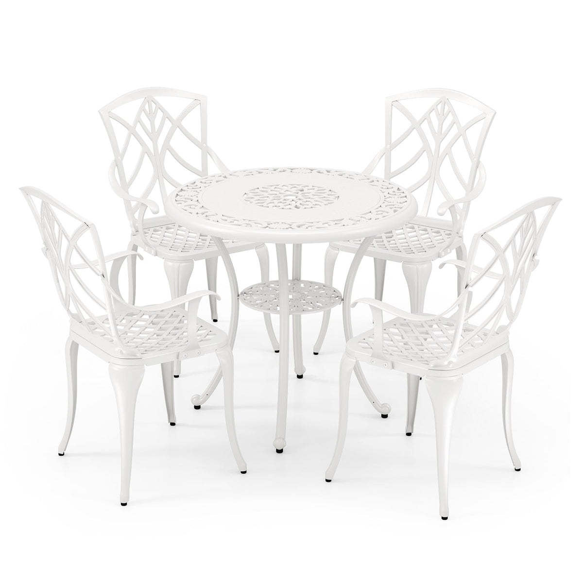 Set of 4 Cast Aluminum Patio Dining Chairs with Armrests and Decorative Patterns
