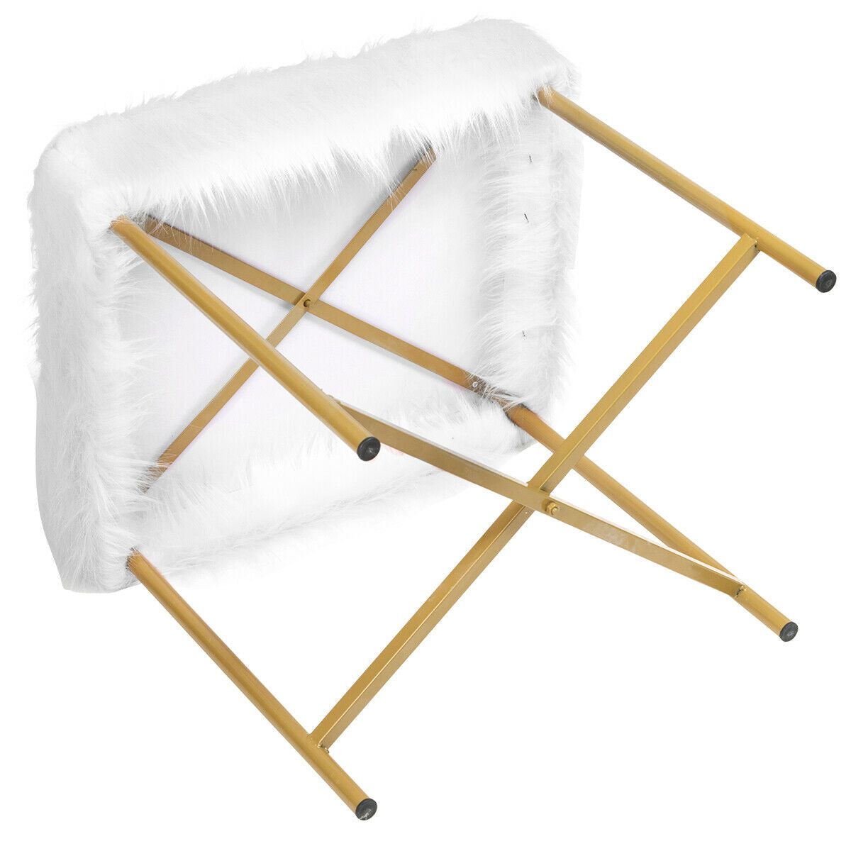 Faux Fur Ottoman Decorative Stool with Metal Legs