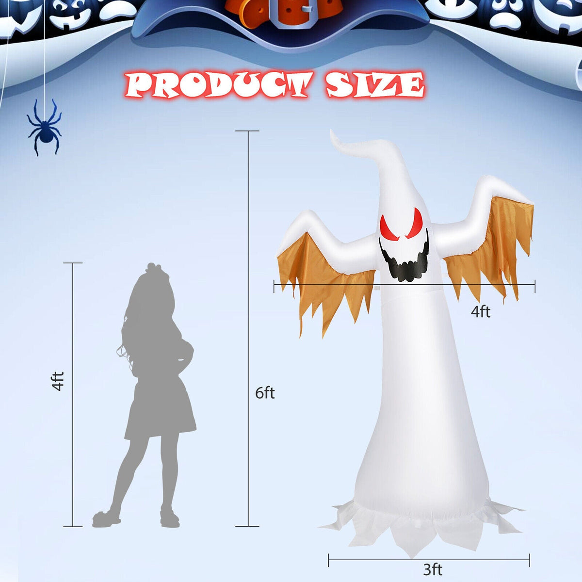 6 Feet Halloween Inflatable Ghost Quick Blow up Halloween D√©cor with LED Lights