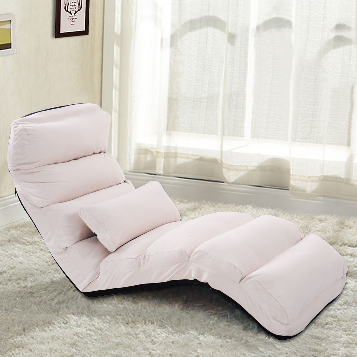 Folding Lazy Sofa Chair Stylish Sofa Couch Beds Lounge Chair W/Pillow