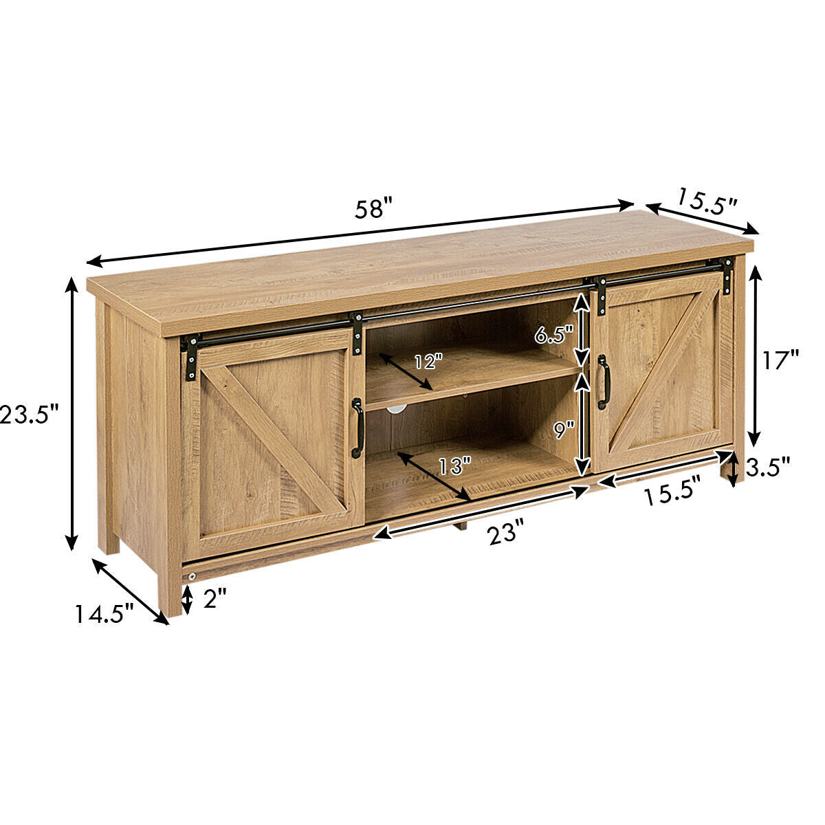 TV Stand Media Center Console Cabinet with Sliding Barn Door