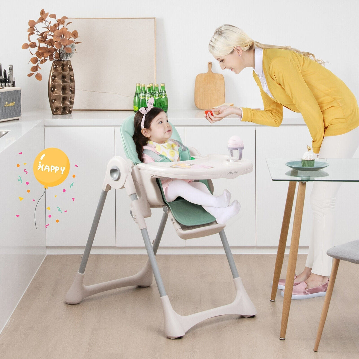 Baby Folding High Chair Dining Chair with Adjustable Height and Footrest