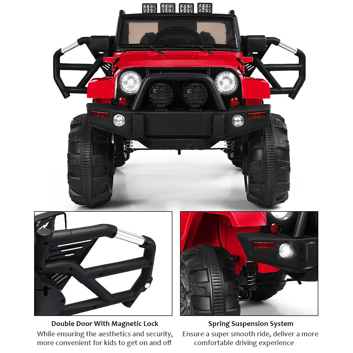 12V Kids Remote Control Riding Truck Car with LED Lights-Red