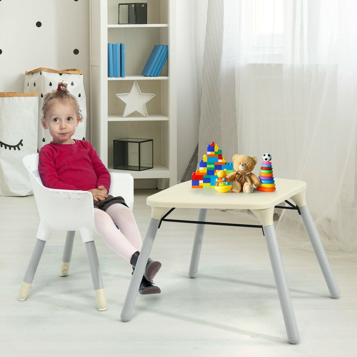 4-in-1 Baby Convertible Toddler Table Chair Set with PU Cushion