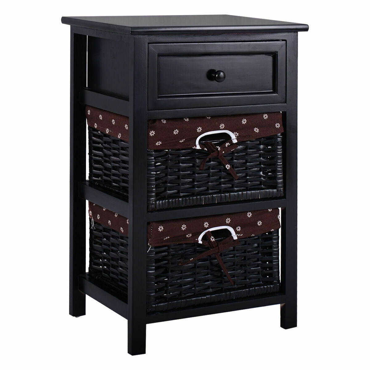 3 Tier Set of 2 Wood Nightstand with 1 and 2 Drawer