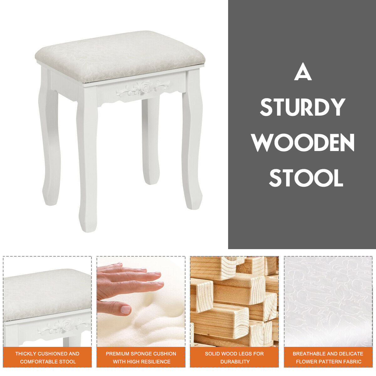 Wood Vanity Table Set with Oval Mirror and 4 Drawers for Kids Girls Women-White
