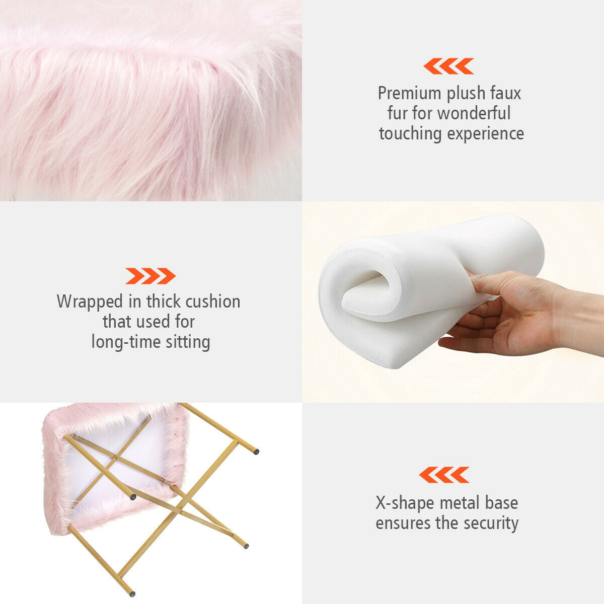Faux Fur Ottoman Decorative Stool with Metal Legs