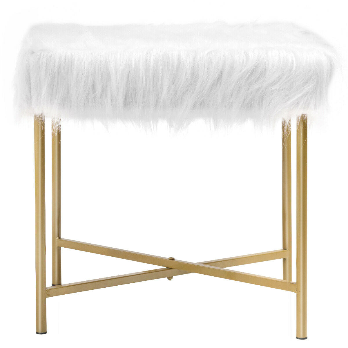 Faux Fur Ottoman Decorative Stool with Metal Legs