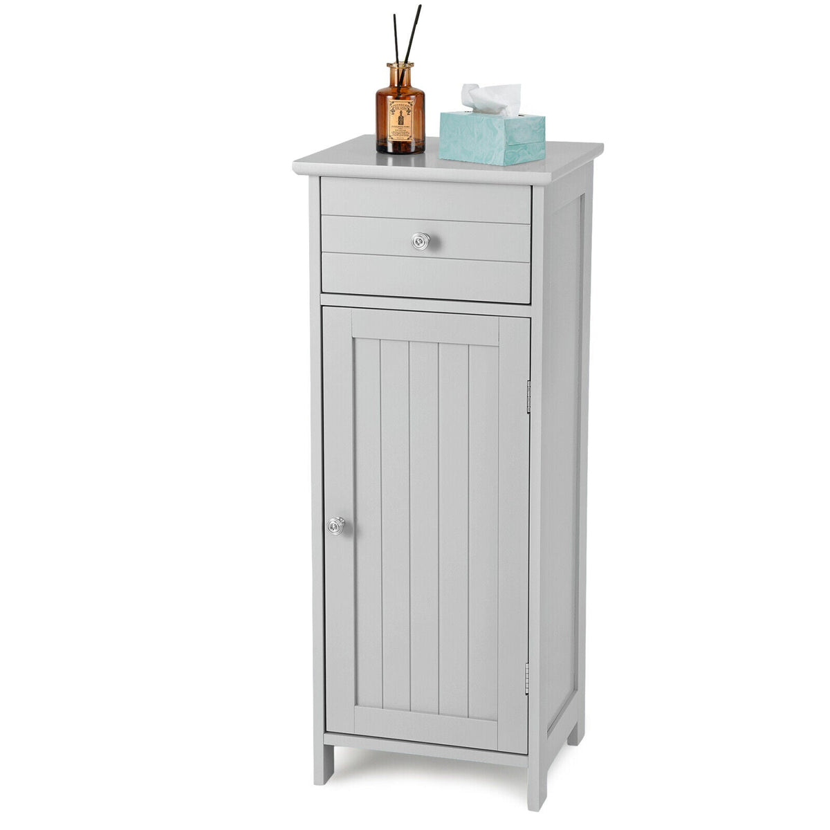 Wooden Bathroom Floor Storage Cabinet with Drawer and Shelf