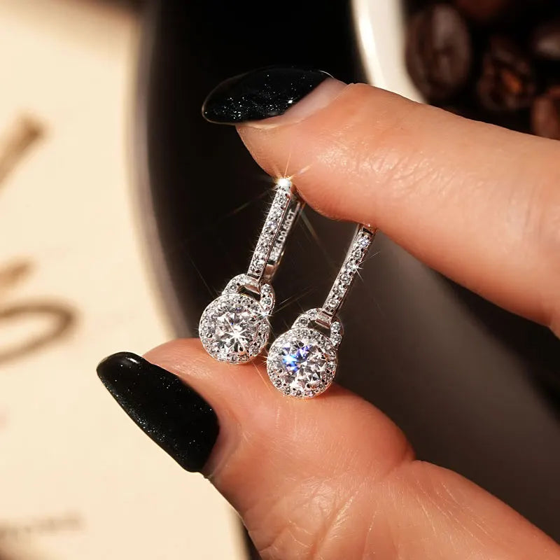 S925 Sterling Silver 0.5ct Moissanite Dangle Hoop Earrings for Women