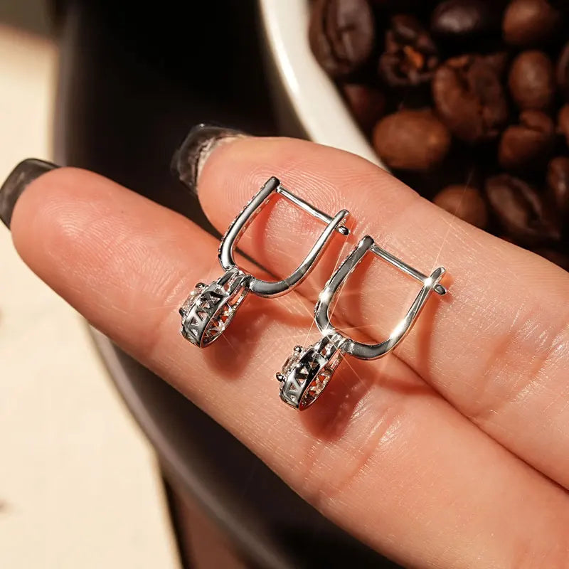 S925 Sterling Silver 0.5ct Moissanite Dangle Hoop Earrings for Women