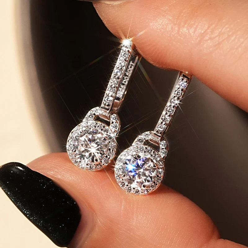 S925 Sterling Silver 0.5ct Moissanite Dangle Hoop Earrings for Women