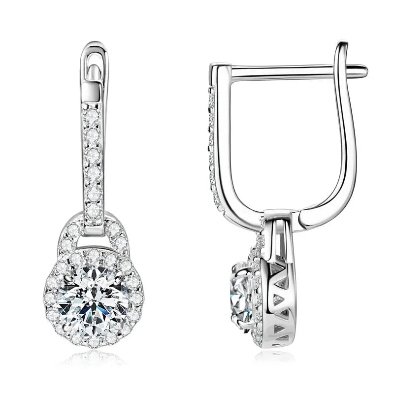 S925 Sterling Silver 0.5ct Moissanite Dangle Hoop Earrings for Women