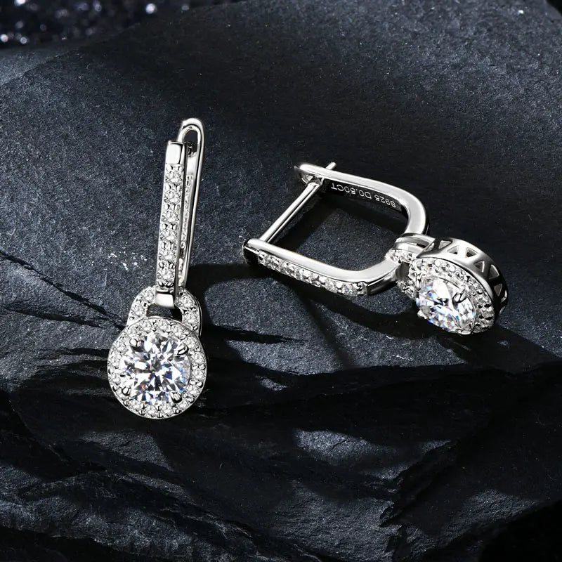 S925 Sterling Silver 0.5ct Moissanite Dangle Hoop Earrings for Women