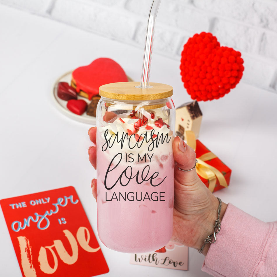 Sarcasm Is My Love Language 20oz Glass Tumbler With Bamboo Lid