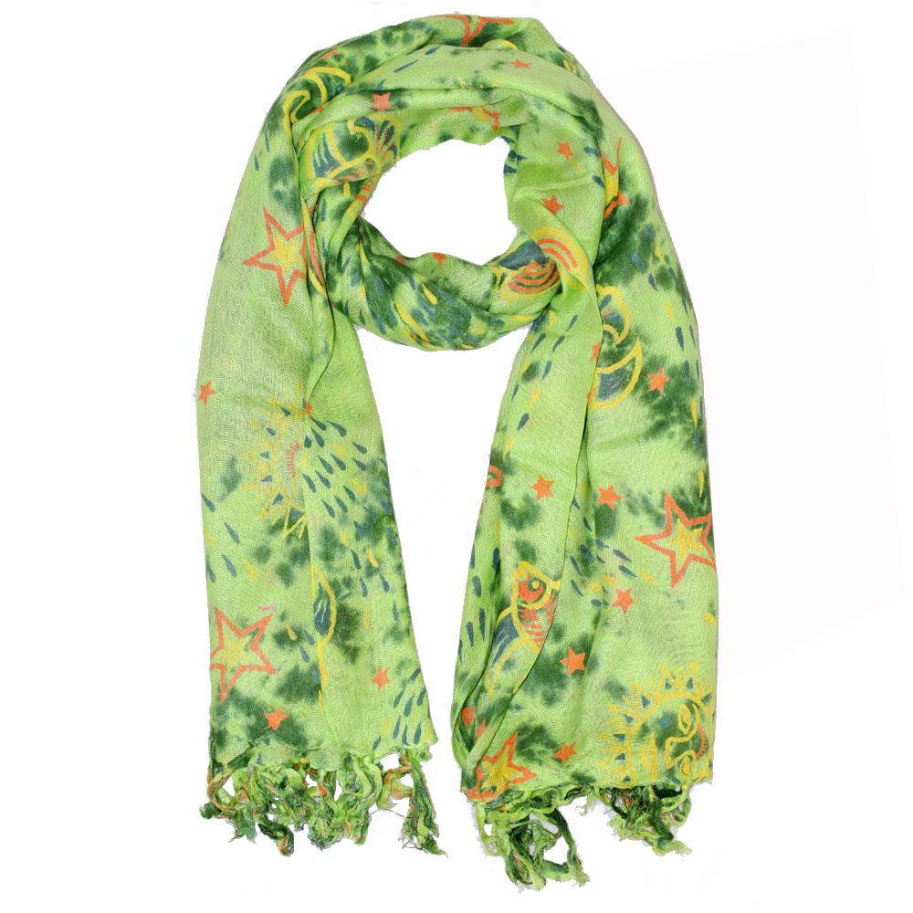 Sea Green Star Print Sarong Wrap Beach Scarf Coverup