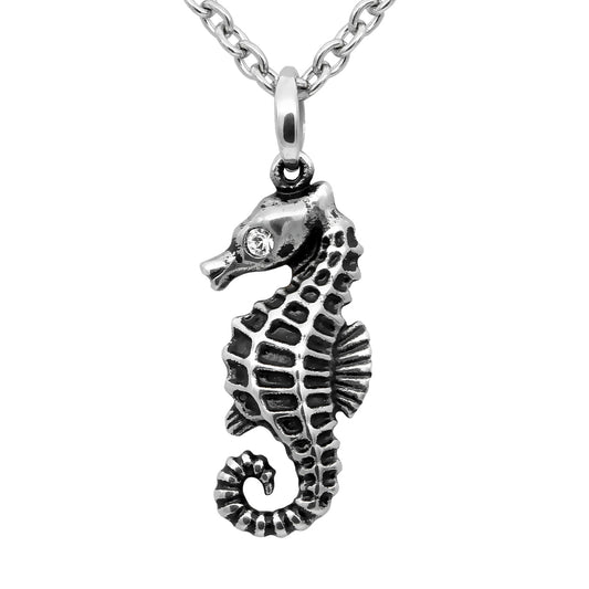 Seahorse Crystal Pendant Necklace Sterling Silver Chain