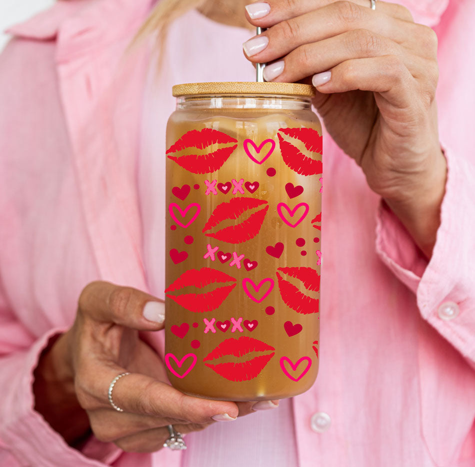 Self Love Club 20oz Glass Tumbler With Bamboo Lid Red Heart Gold Accents
