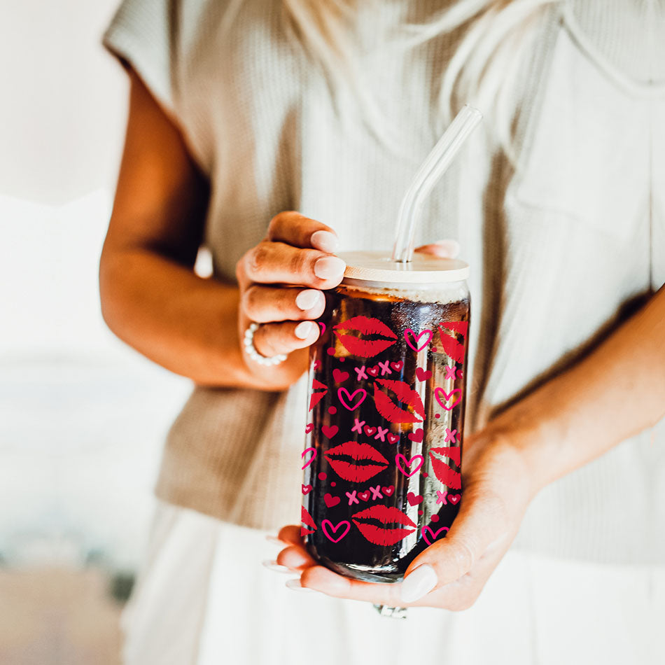 Self Love Club 20oz Glass Tumbler With Bamboo Lid Red Heart Gold Accents