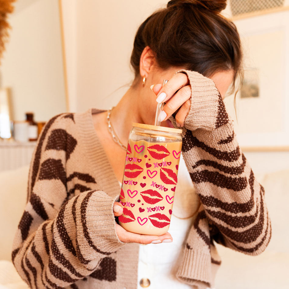 Self Love Club 20oz Glass Tumbler With Bamboo Lid Red Heart Gold Accents