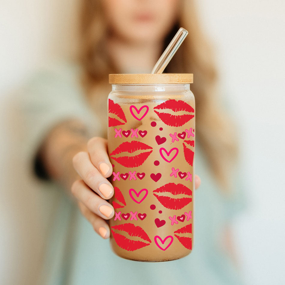 Self Love Club 20oz Glass Tumbler With Bamboo Lid Red Heart Gold Accents