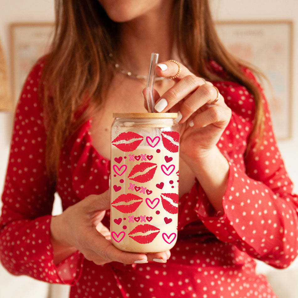Self Love Club 20oz Glass Tumbler With Bamboo Lid Red Heart Gold Accents