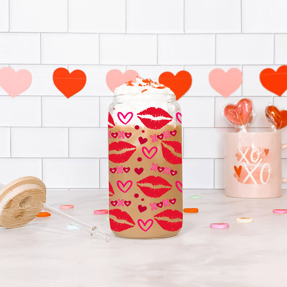 Self Love Club 20oz Glass Tumbler With Bamboo Lid Red Heart Gold Accents
