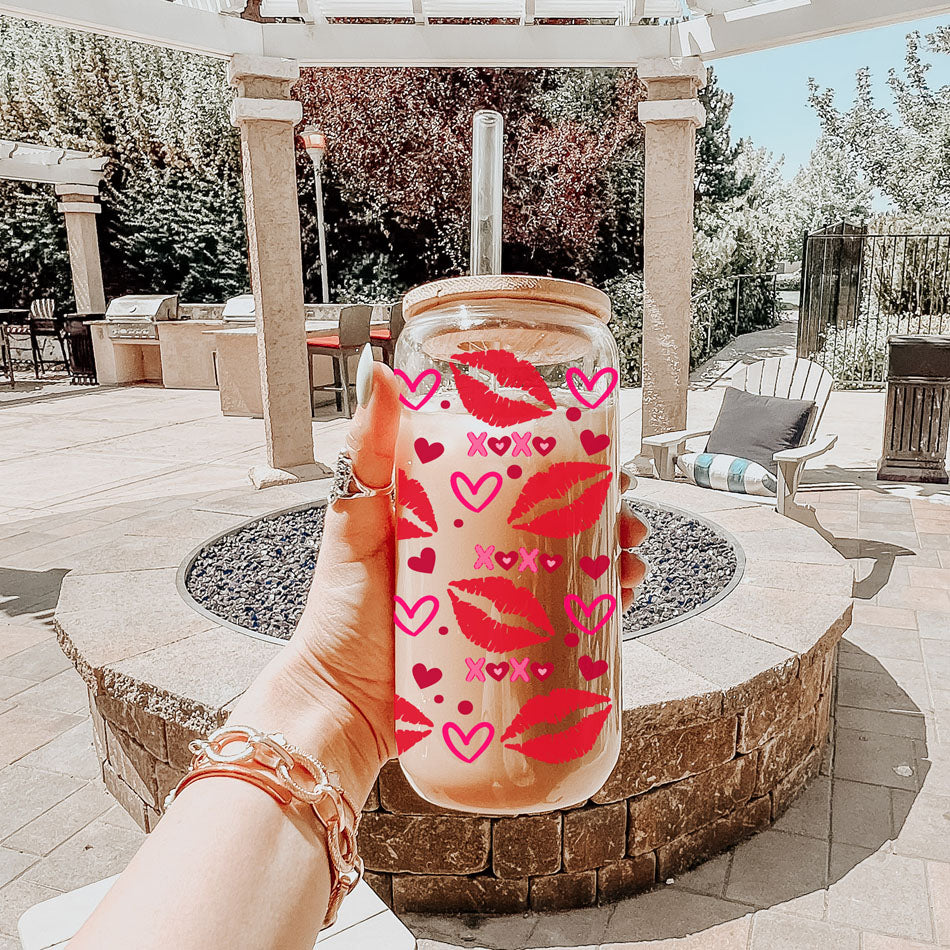 Self Love Club 20oz Glass Tumbler With Bamboo Lid Red Heart Gold Accents
