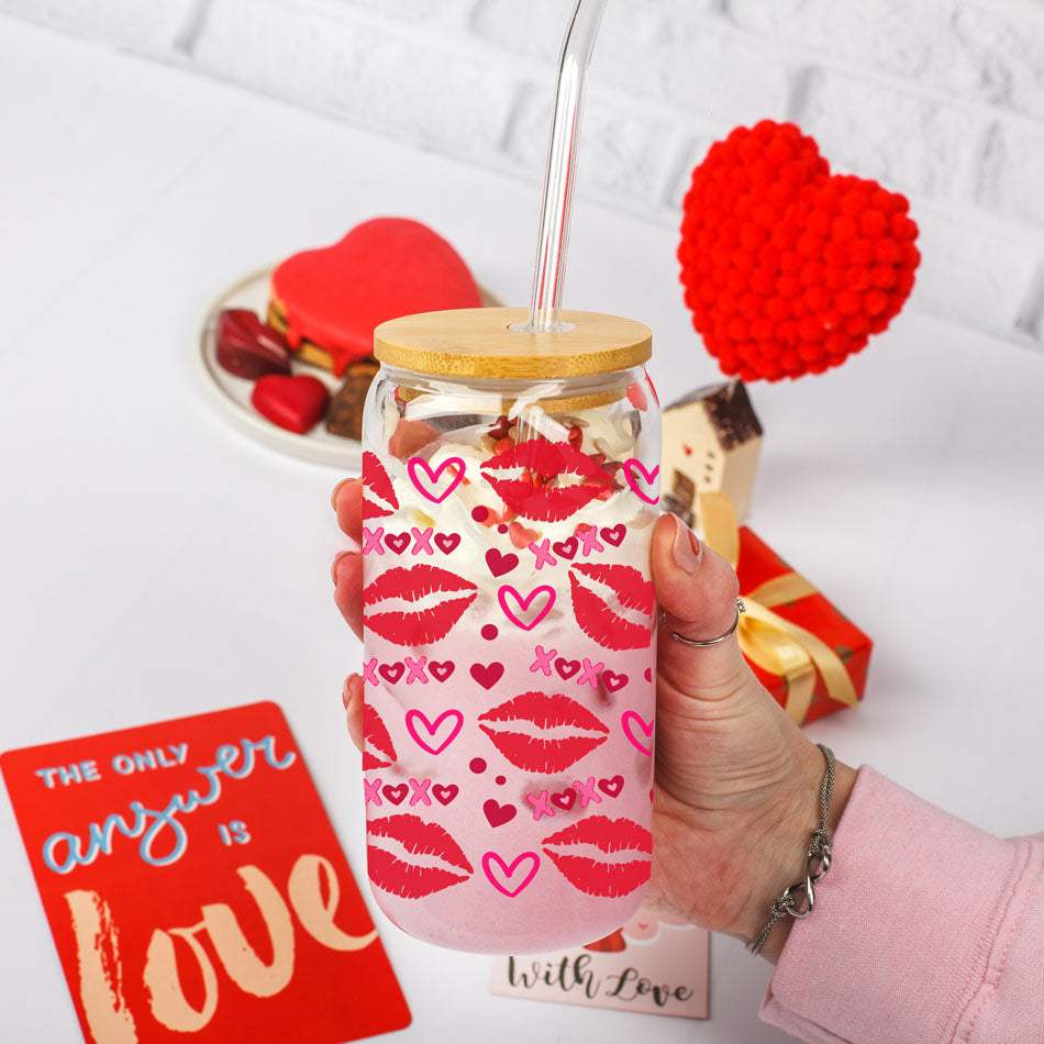 Self Love Club 20oz Glass Tumbler With Bamboo Lid Red Heart Gold Accents