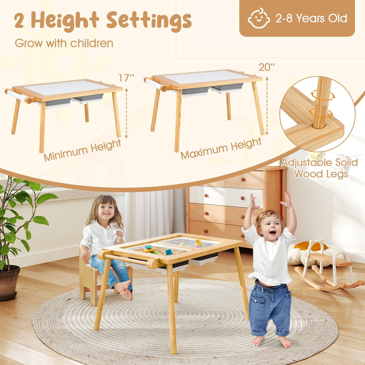 Mesa Sensorial y Juego de Sillas para Niños de 2 a 8 Años con Contenedores Plegables