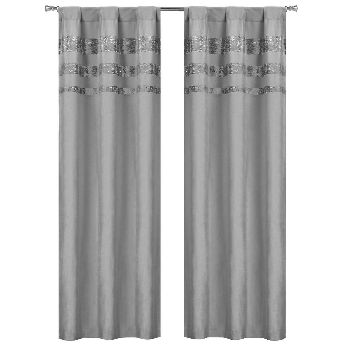 Set of 2: Velvet Metallic Stripe Border Blackout Window Curtain Pair Panel