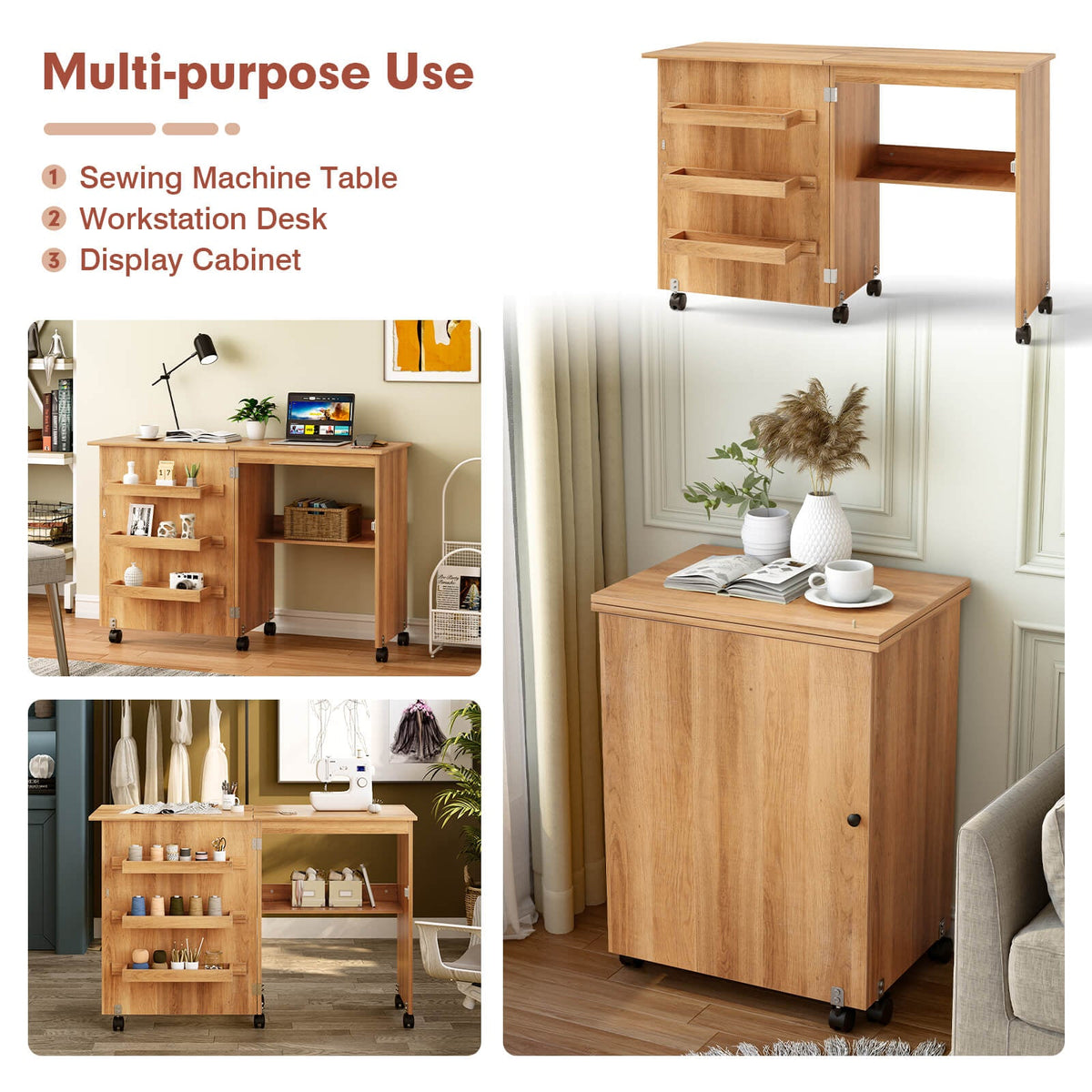 Folding Sewing Craft Table Shelf Storage Cabinet Home Furniture