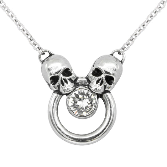 Siamese Skull Crystal Necklace Gothic Pendant Chain