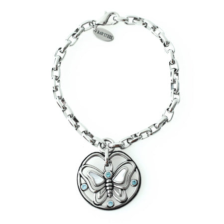 Silver Butterfly Charm Bracelet With Blue Crystal Accents