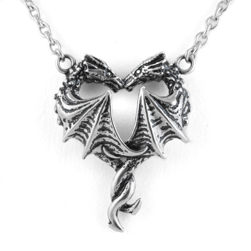 Silver Dragon Heart Necklace Gothic Pendant For Women