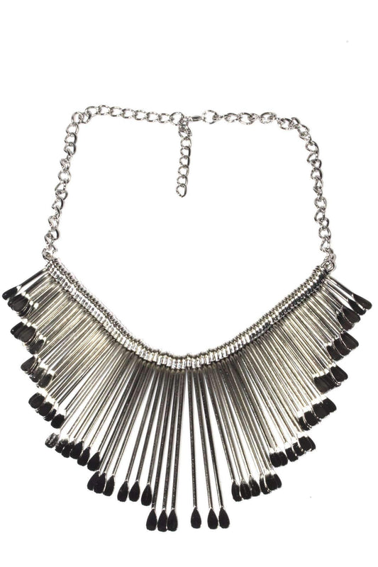Silver Fringe Oar Statement Necklace Boho Adjustable Choker