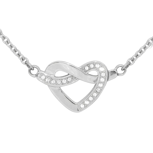Silver Heart Knot Necklace With Cubic Zirconia Accents