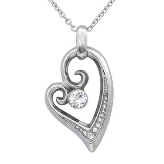 Silver Heart Pendant Necklace With Cubic Zirconia Crystal