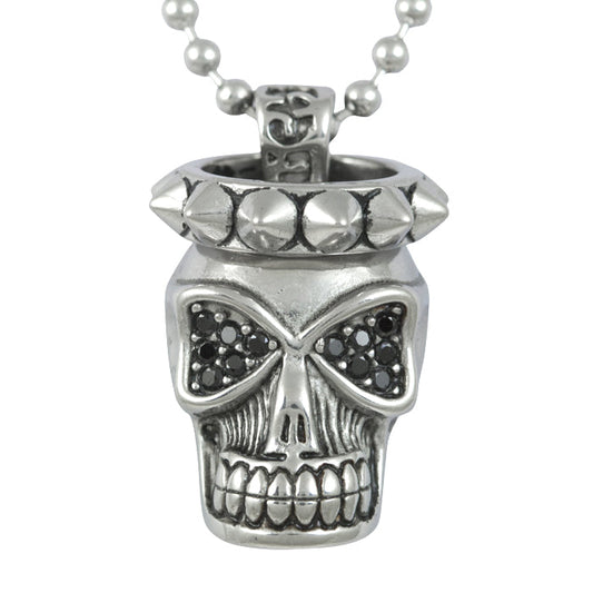Silver Skull Spike Pendant Necklace Gothic Punk Chain