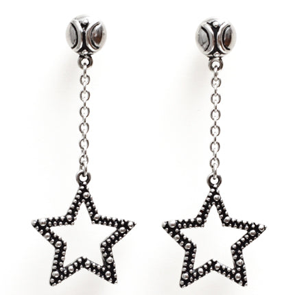 Silver Star Dangle Earrings Long Chain Drop Boho Lightweight