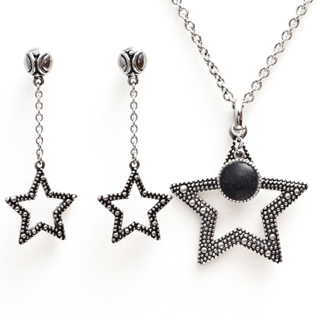 Silver Star Necklace And Drop Earrings Sterling Set