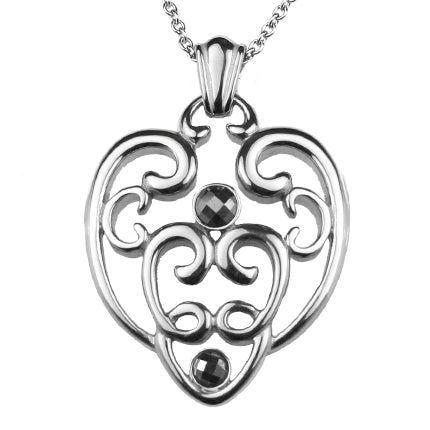 Silver Stone Symbol Pendant Necklace Filigree Heart Charm