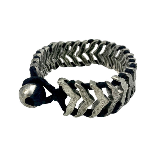 Silver Temple Adjustable Bracelet Boho Handwoven Metal Beads Cotton Thread