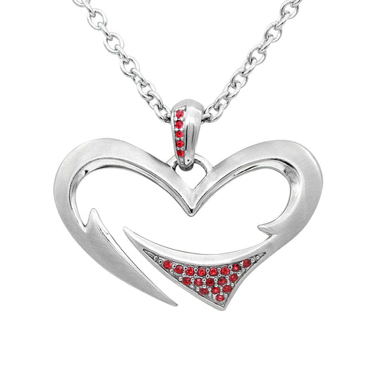 Silver Tribal Heart Necklace Red Crystal Pendant Adjustable