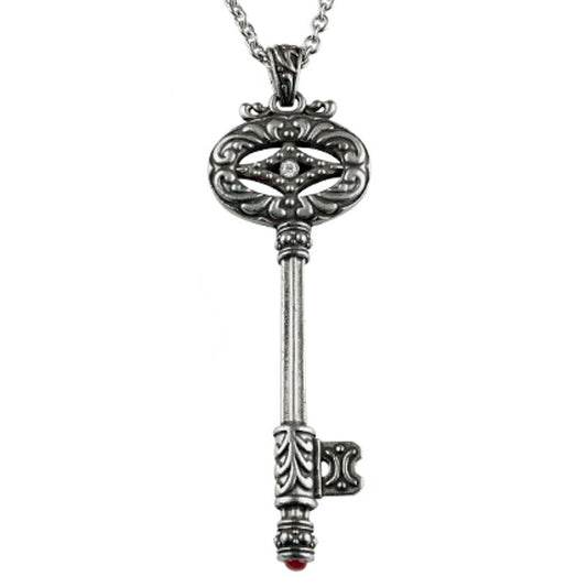 Silver Vintage Key Necklace Pendant Long Chain Charm