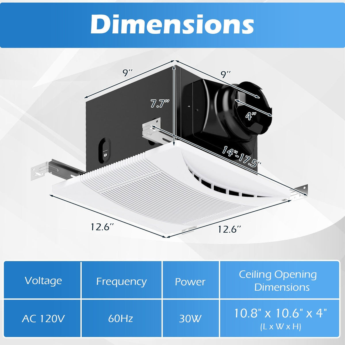 110 CFM Ceiling Mount Exhaust Ventilation Fan with Metal Housing