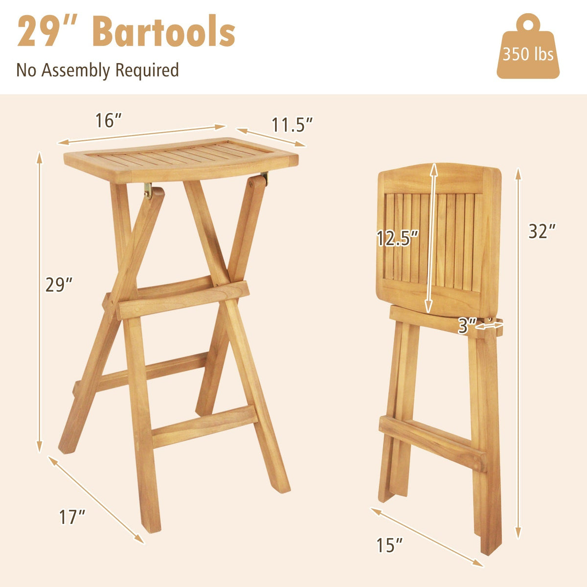 Juego de 2 taburetes de bar para exterior sin ensamblaje con asiento contorneado