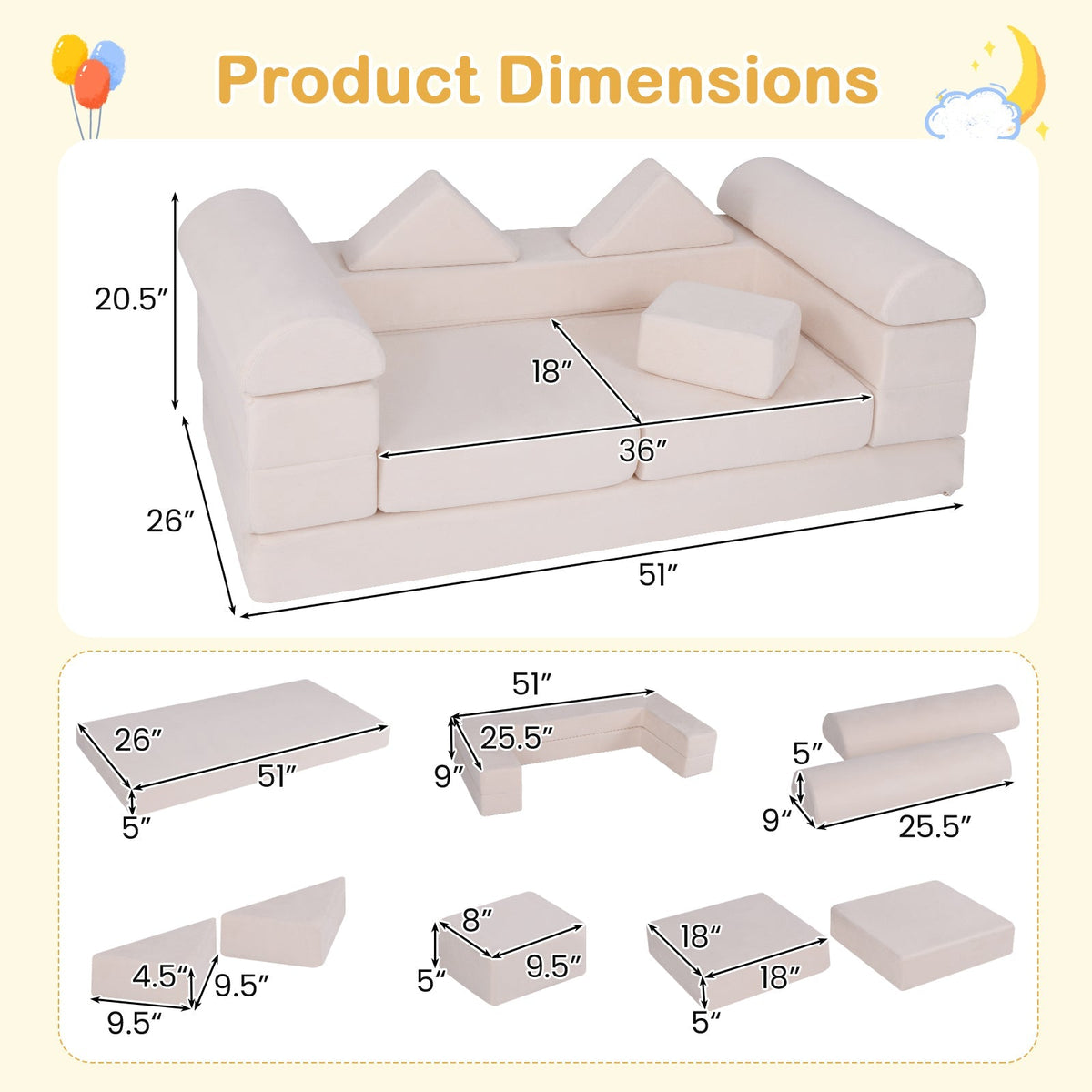 9-Piece Climb and Crawl Foam and Floor Playset with Breathable Suede Fabric