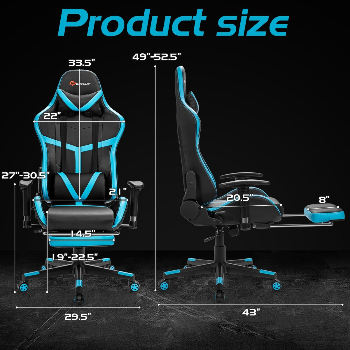 Reclining Racing Chair with Lumbar Support Footrest