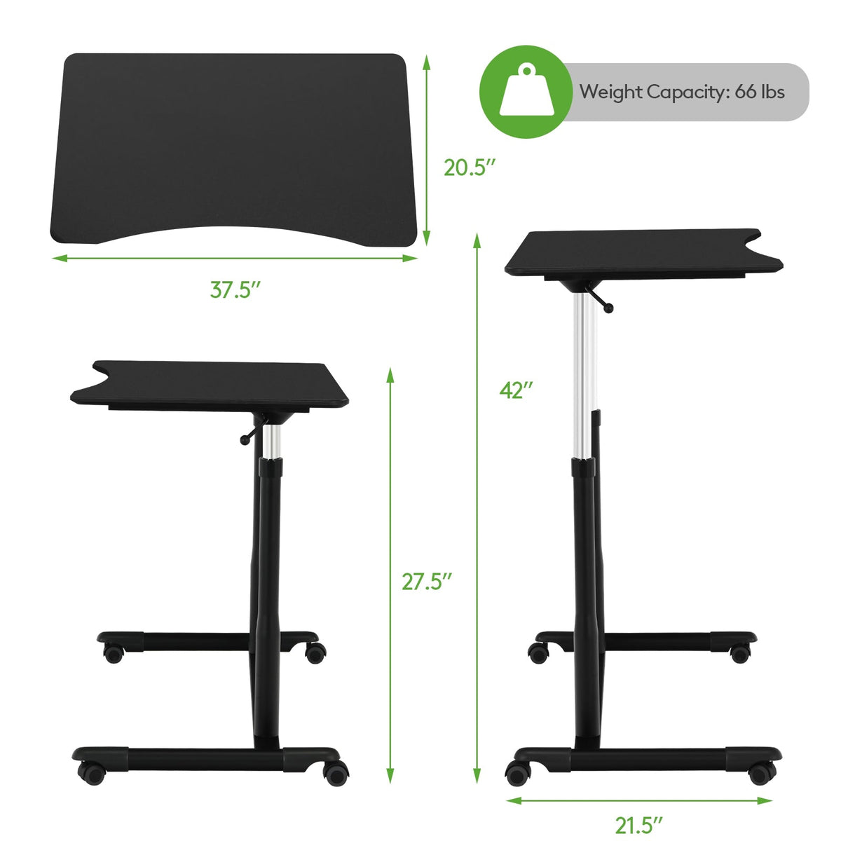 Height Adjustable Computer Desk Sit to Stand Rolling